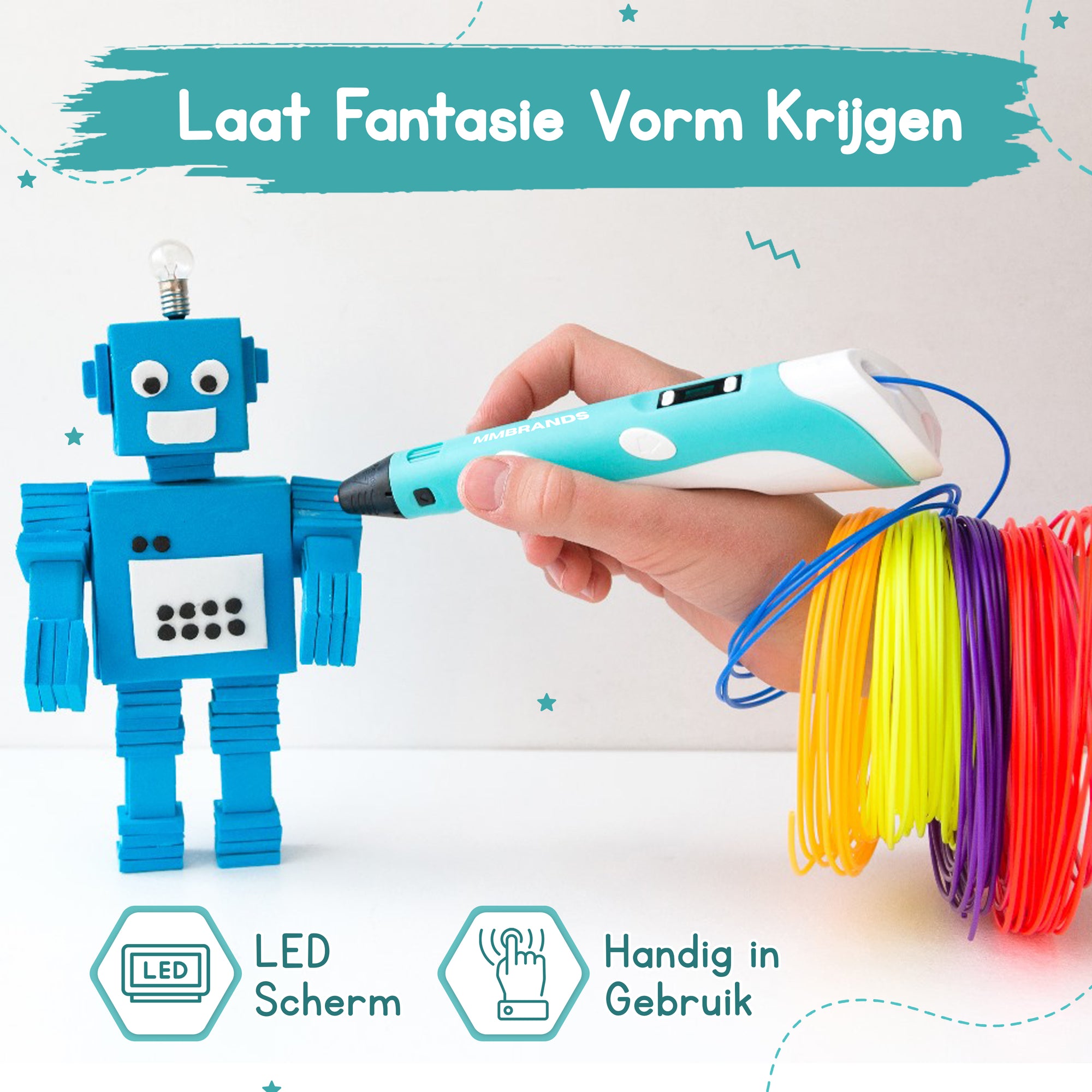 3D Pen Starterspakket - 100M Filament - 10 Kleuren - Blauw