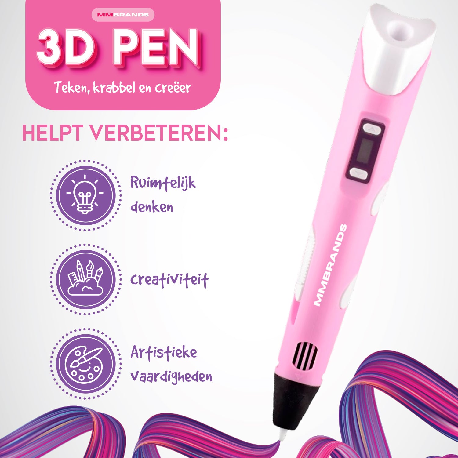 3D Pen Startpakke - 100M Filament - 10 Farger - Rosa